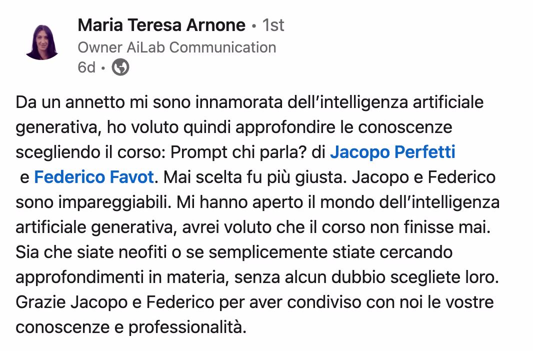 Feedback 61 di uno studente del corso Prompt, Chi Parla?
