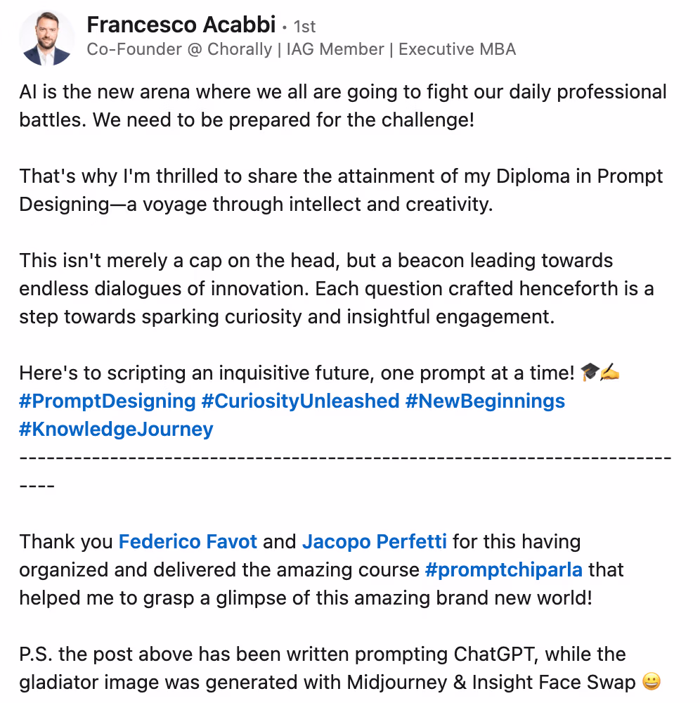 Feedback 169 di uno studente del corso Prompt, Chi Parla?