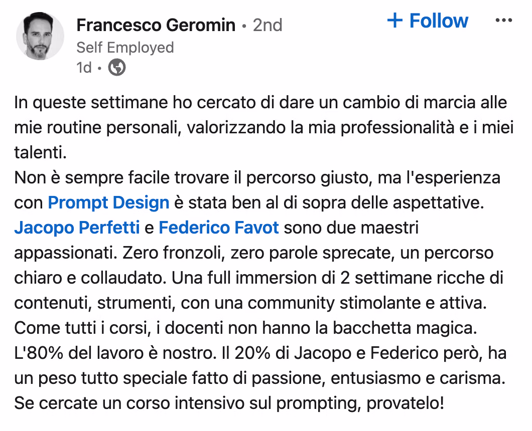 Feedback 59 di uno studente del corso Prompt, Chi Parla?
