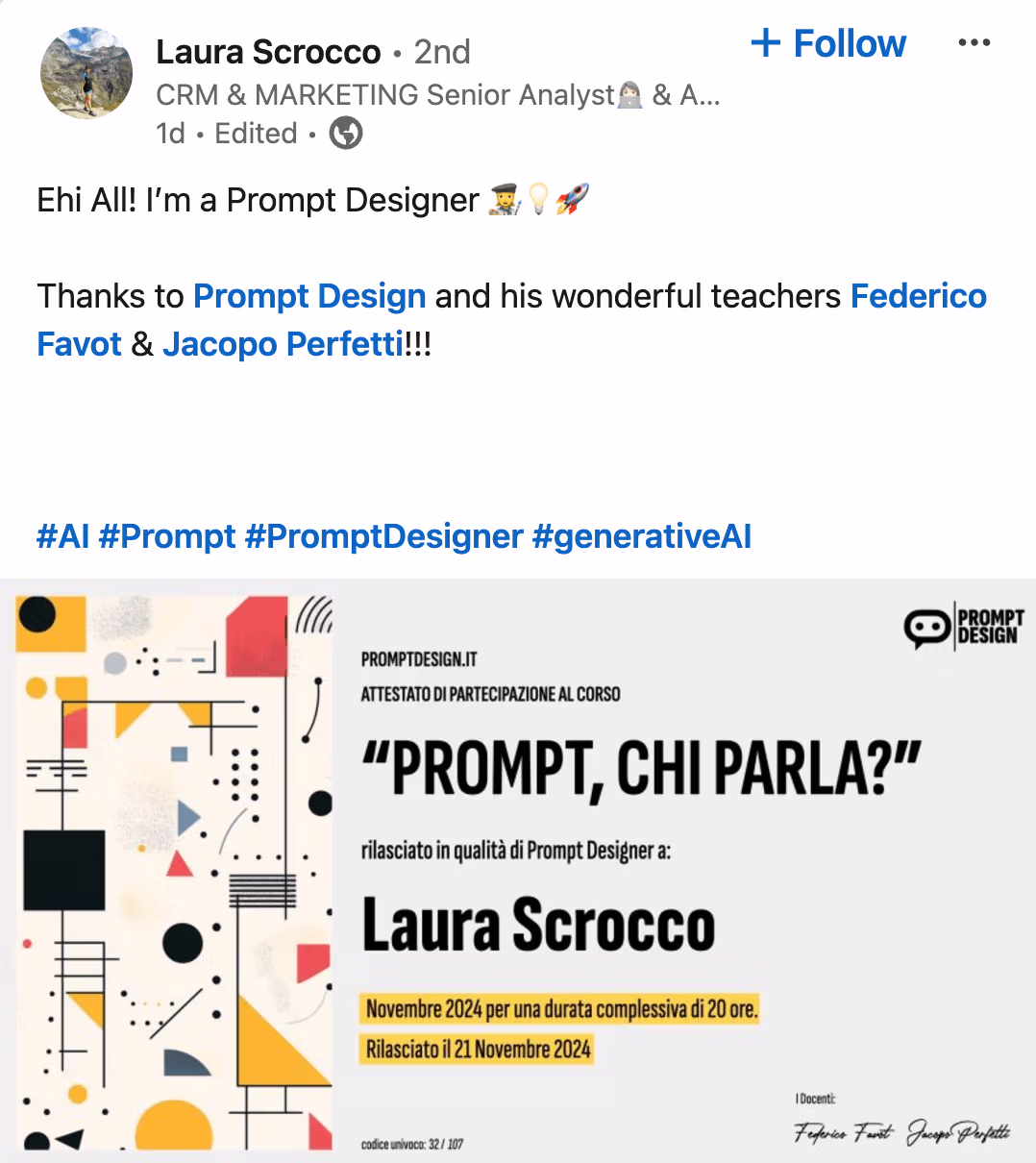 Feedback 58 di uno studente del corso Prompt, Chi Parla?
