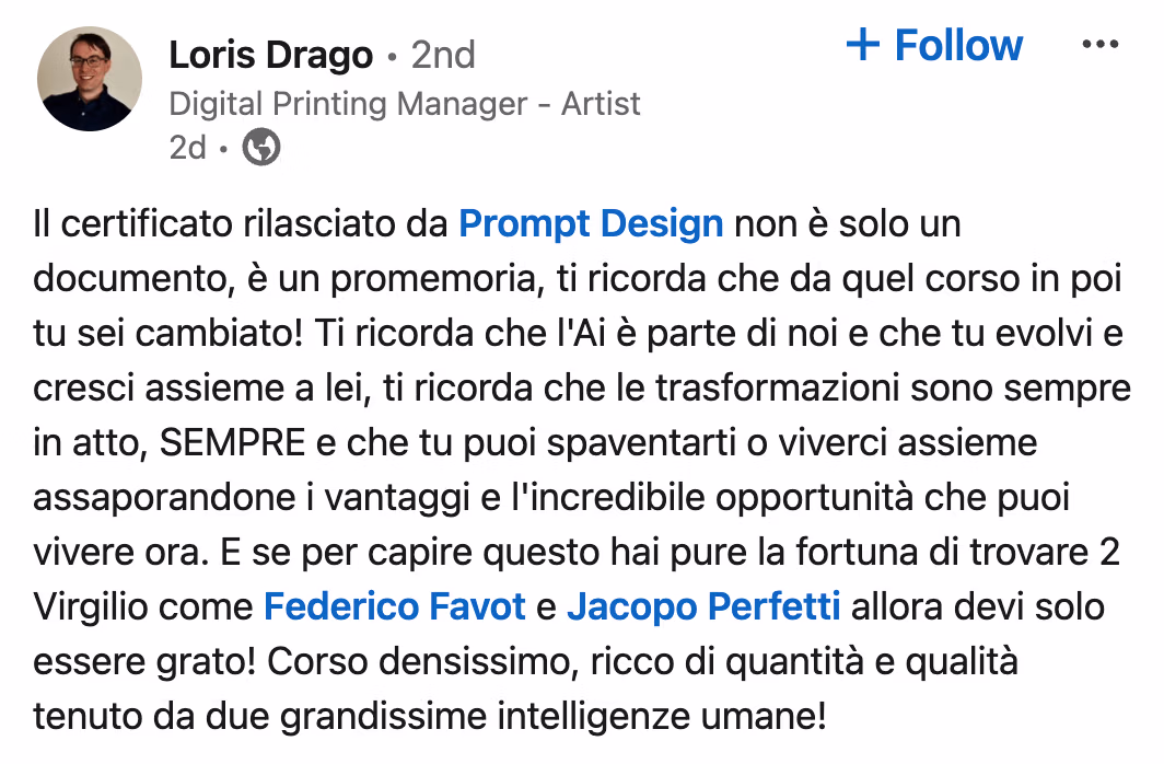 Feedback 56 di uno studente del corso Prompt, Chi Parla?