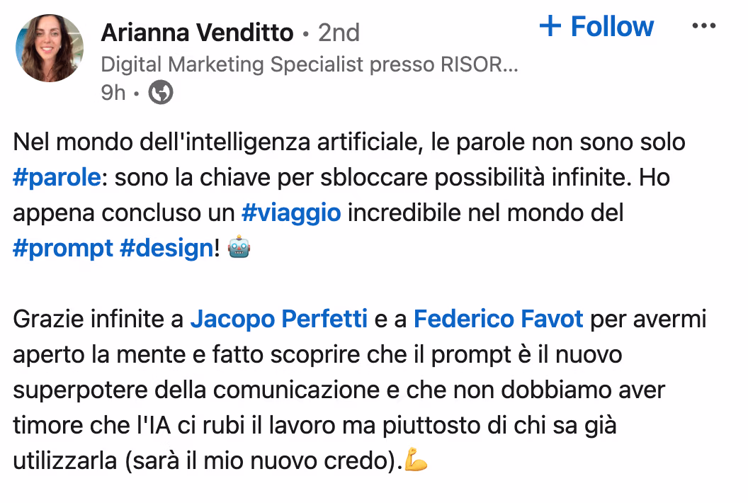 Feedback 55 di uno studente del corso Prompt, Chi Parla?