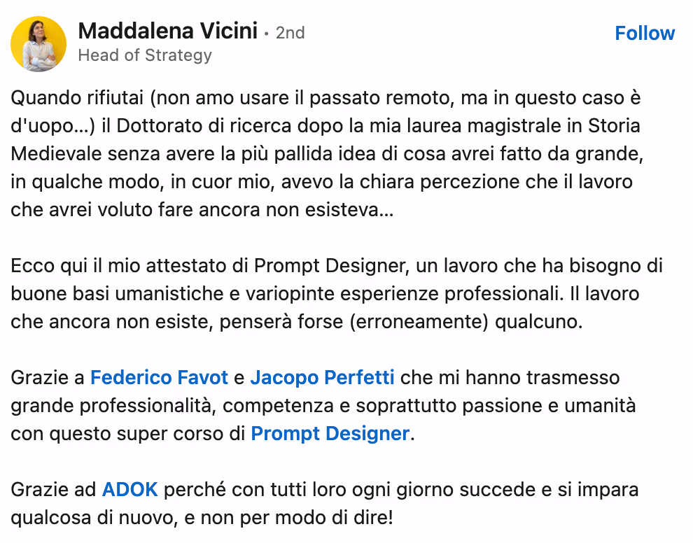 Feedback 170 di uno studente del corso Prompt, Chi Parla?