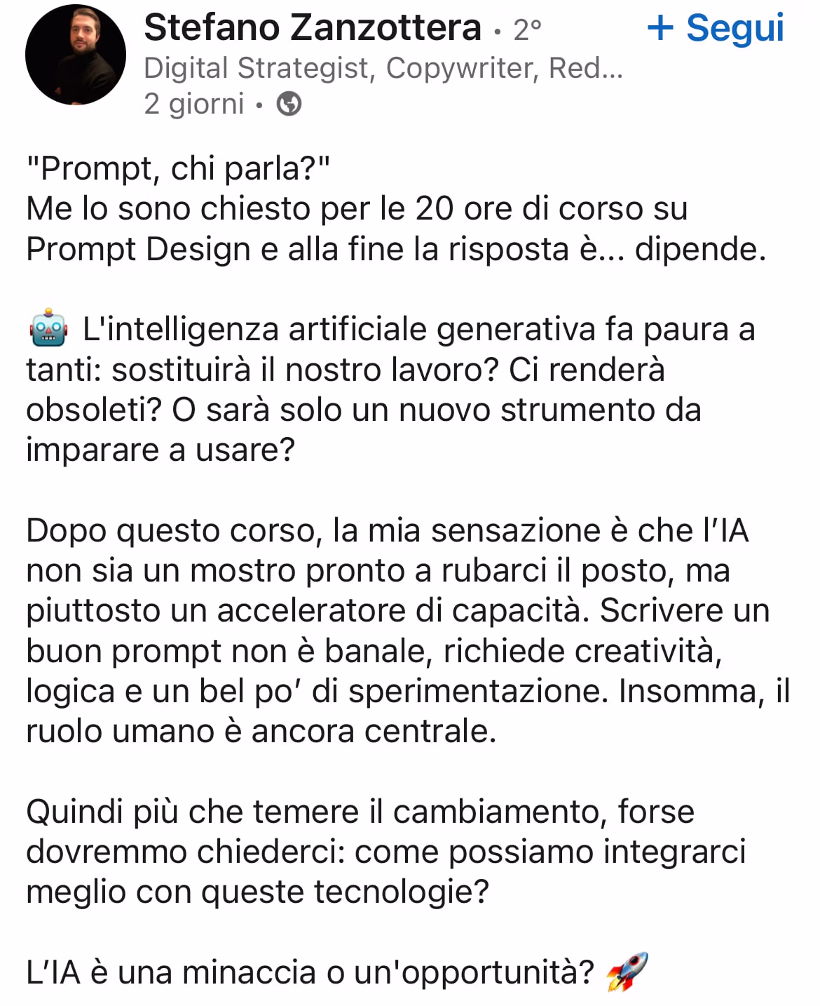 Feedback 49 di uno studente del corso Prompt, Chi Parla?