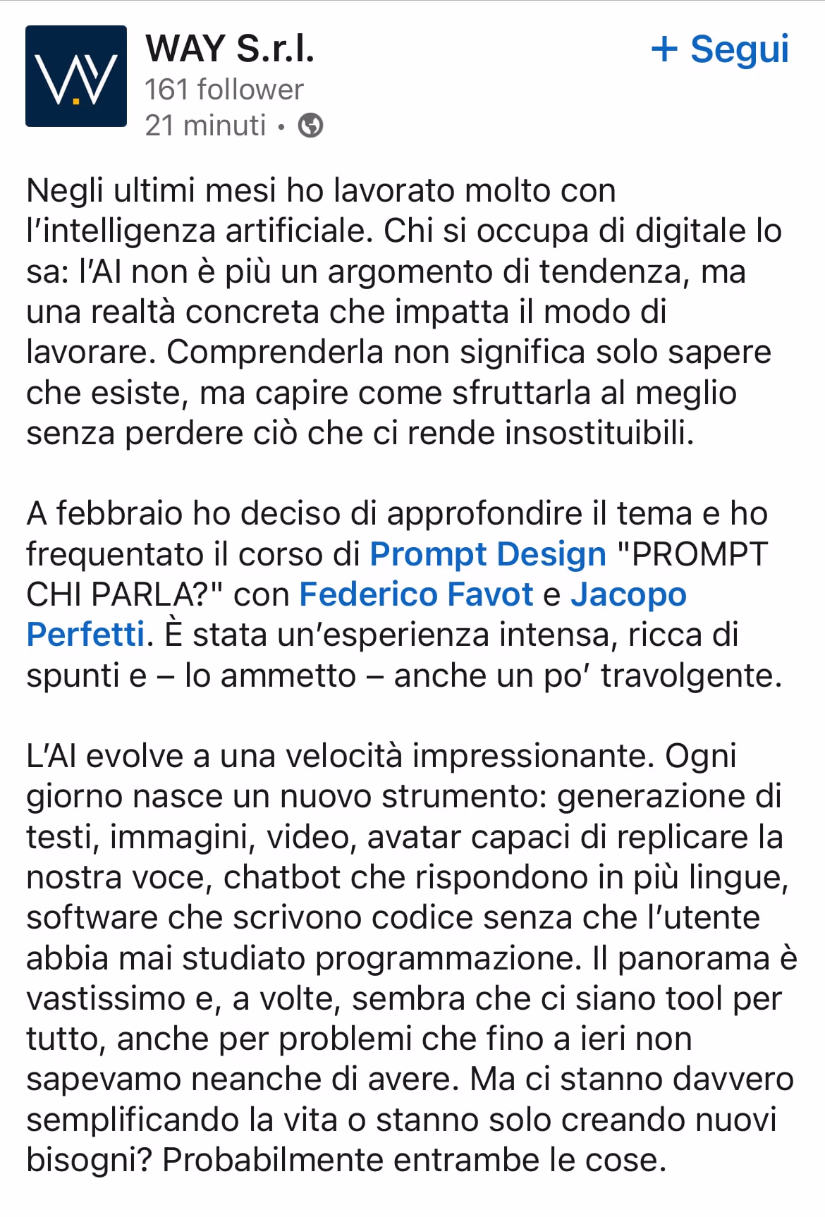 Feedback 48 di uno studente del corso Prompt, Chi Parla?