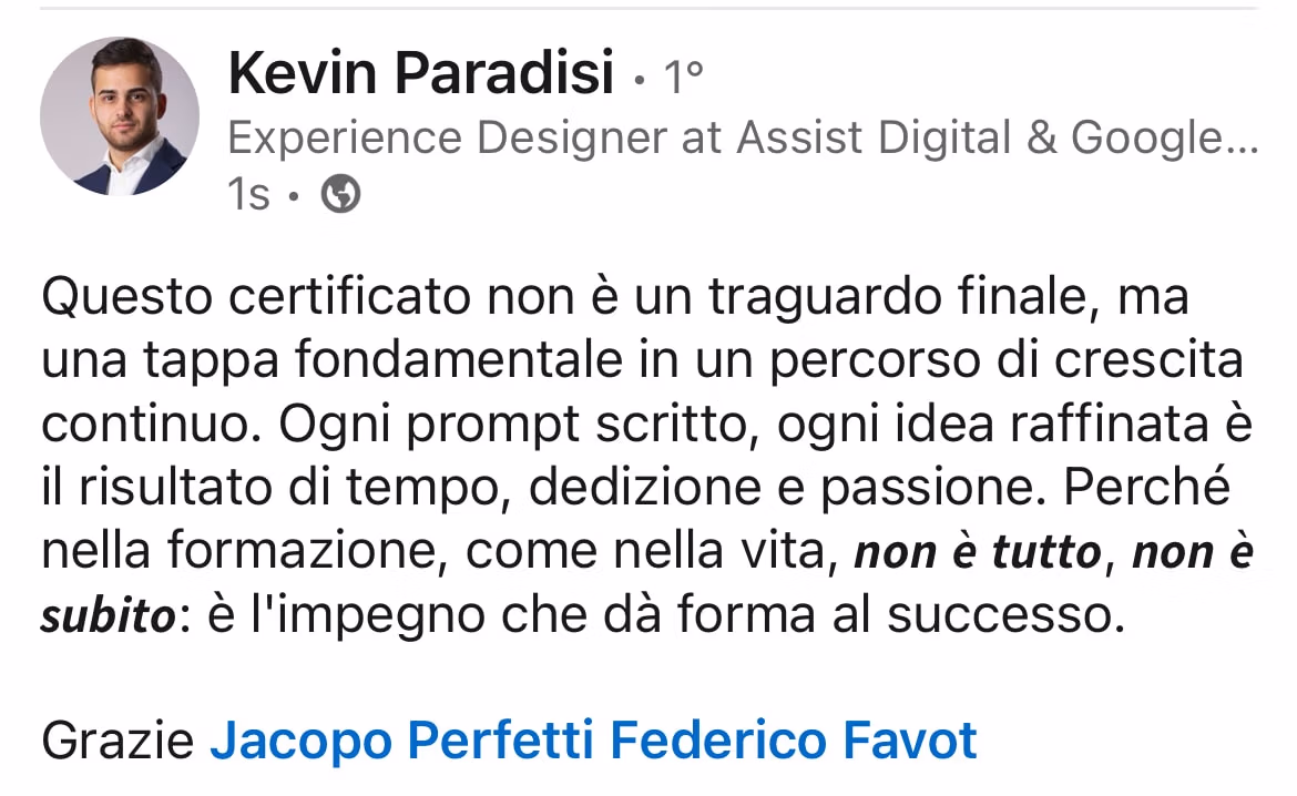 Feedback 47 di uno studente del corso Prompt, Chi Parla?