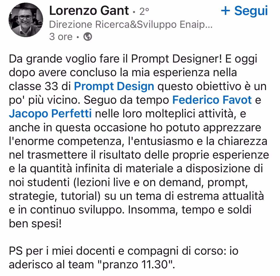 Feedback 45 di uno studente del corso Prompt, Chi Parla?