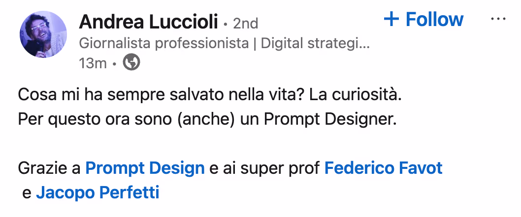 Feedback 44 di uno studente del corso Prompt, Chi Parla?