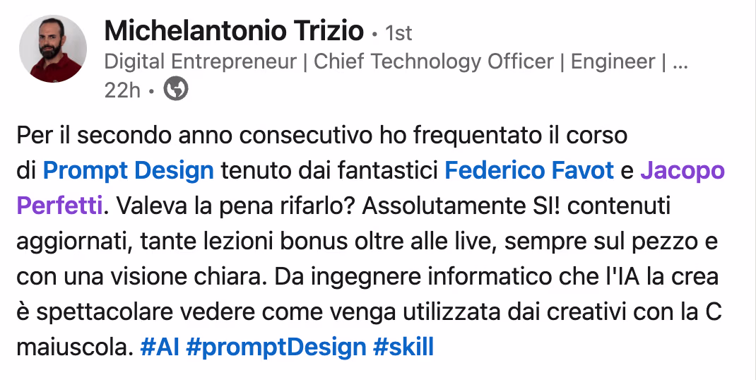 Feedback 43 di uno studente del corso Prompt, Chi Parla?