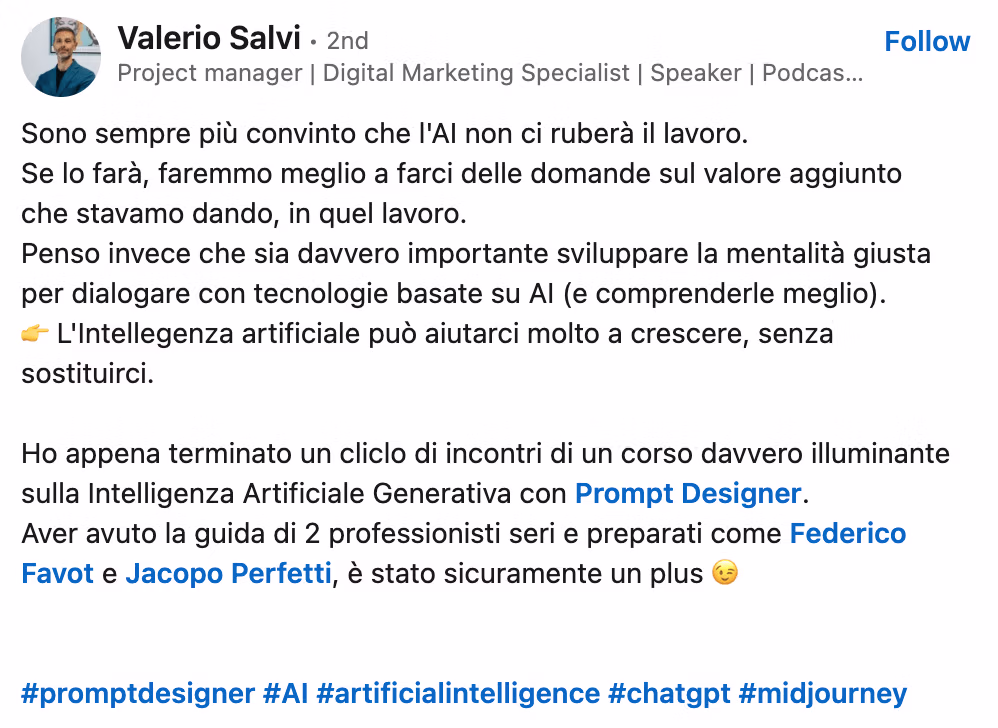 Feedback 171 di uno studente del corso Prompt, Chi Parla?