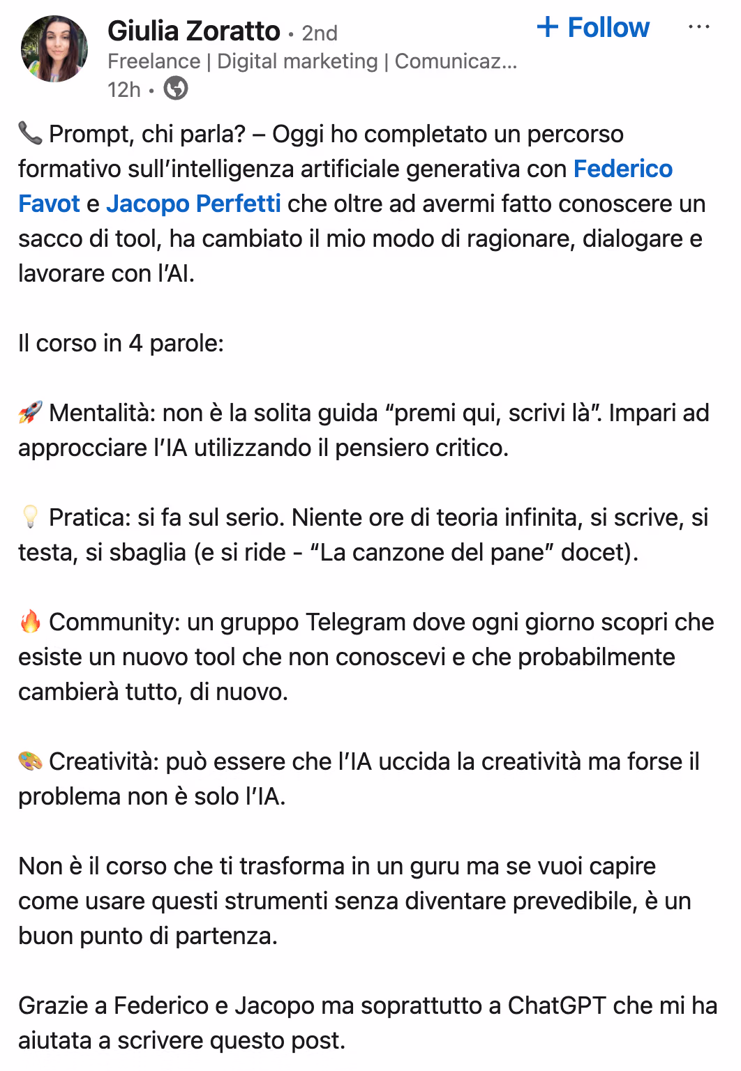 Feedback 39 di uno studente del corso Prompt, Chi Parla?