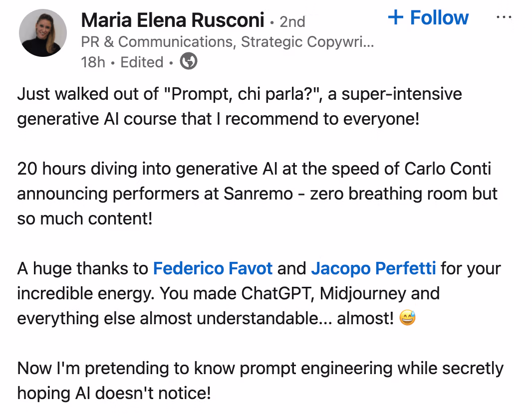 Feedback 38 di uno studente del corso Prompt, Chi Parla?