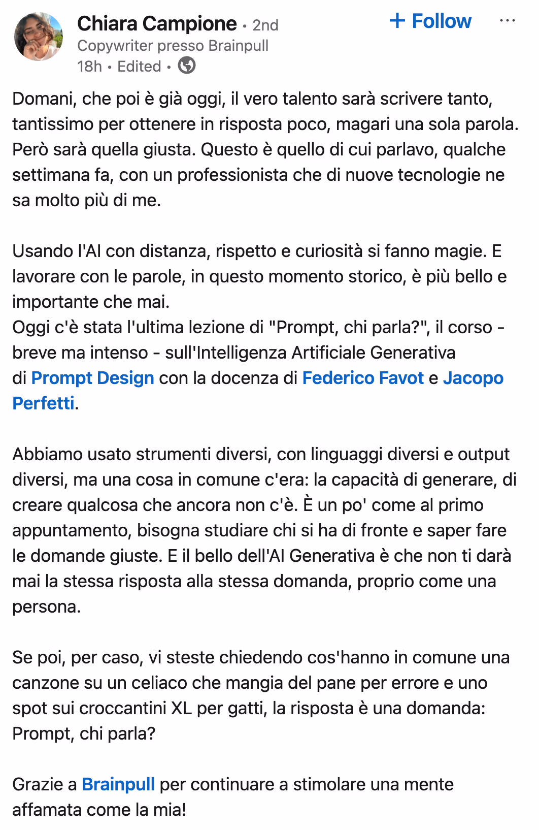 Feedback 37 di uno studente del corso Prompt, Chi Parla?
