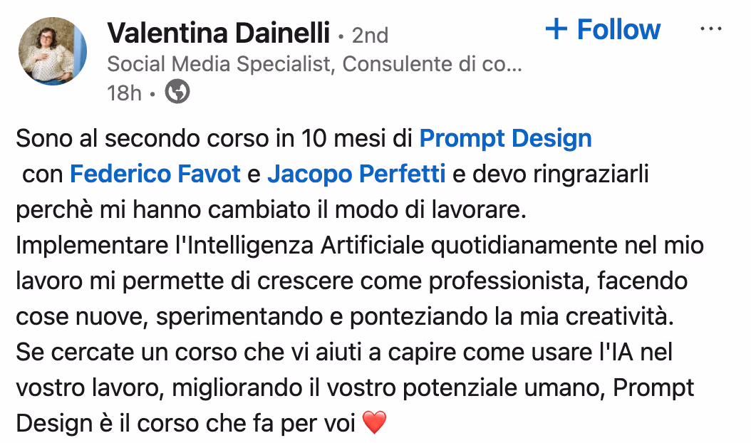 Feedback 36 di uno studente del corso Prompt, Chi Parla?