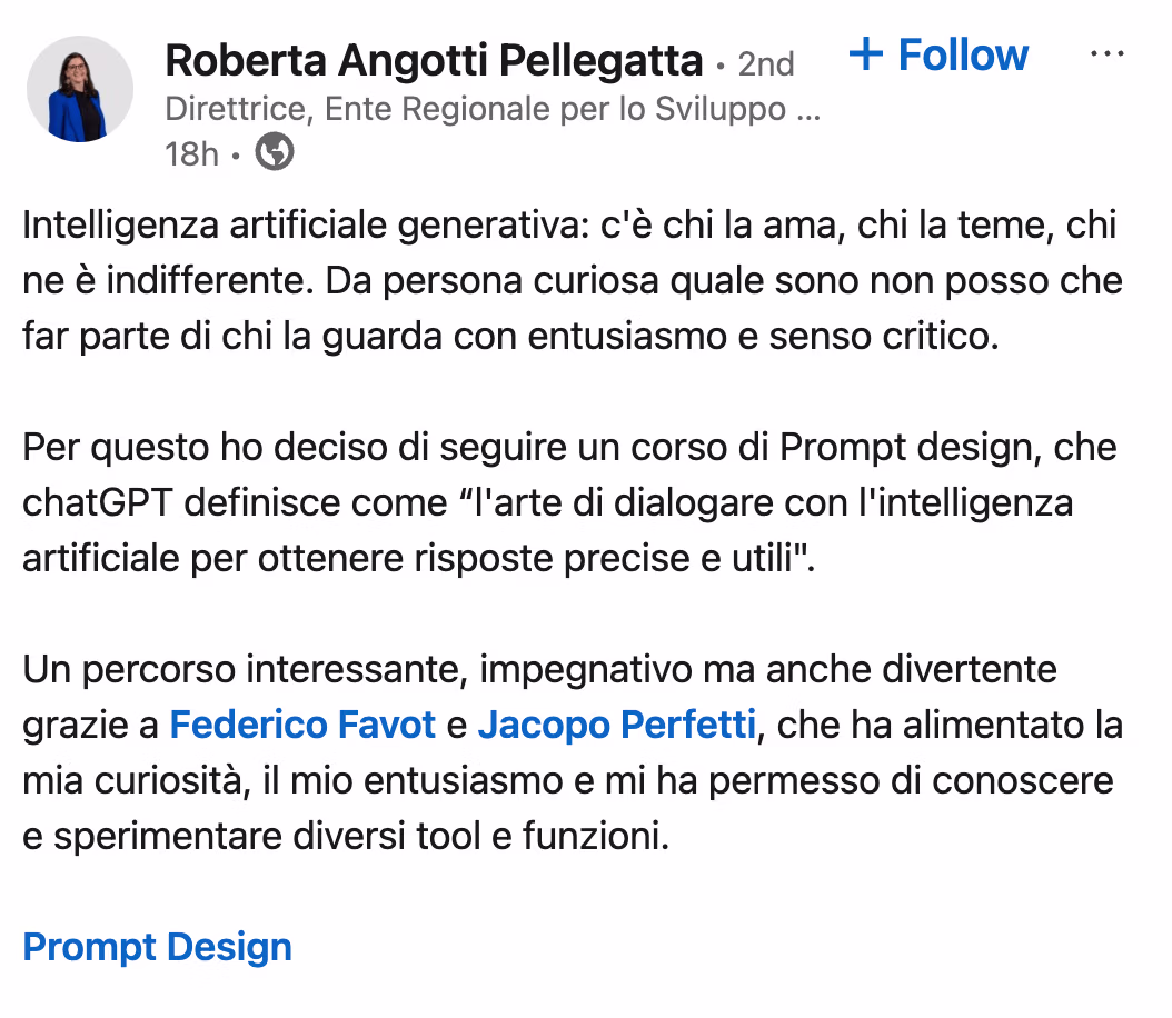 Feedback 35 di uno studente del corso Prompt, Chi Parla?