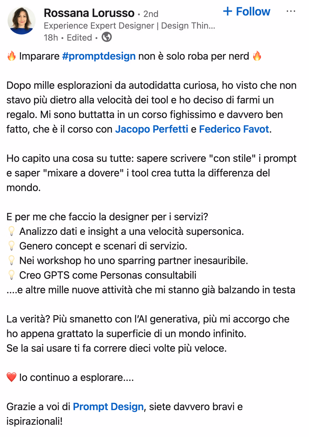 Feedback 34 di uno studente del corso Prompt, Chi Parla?