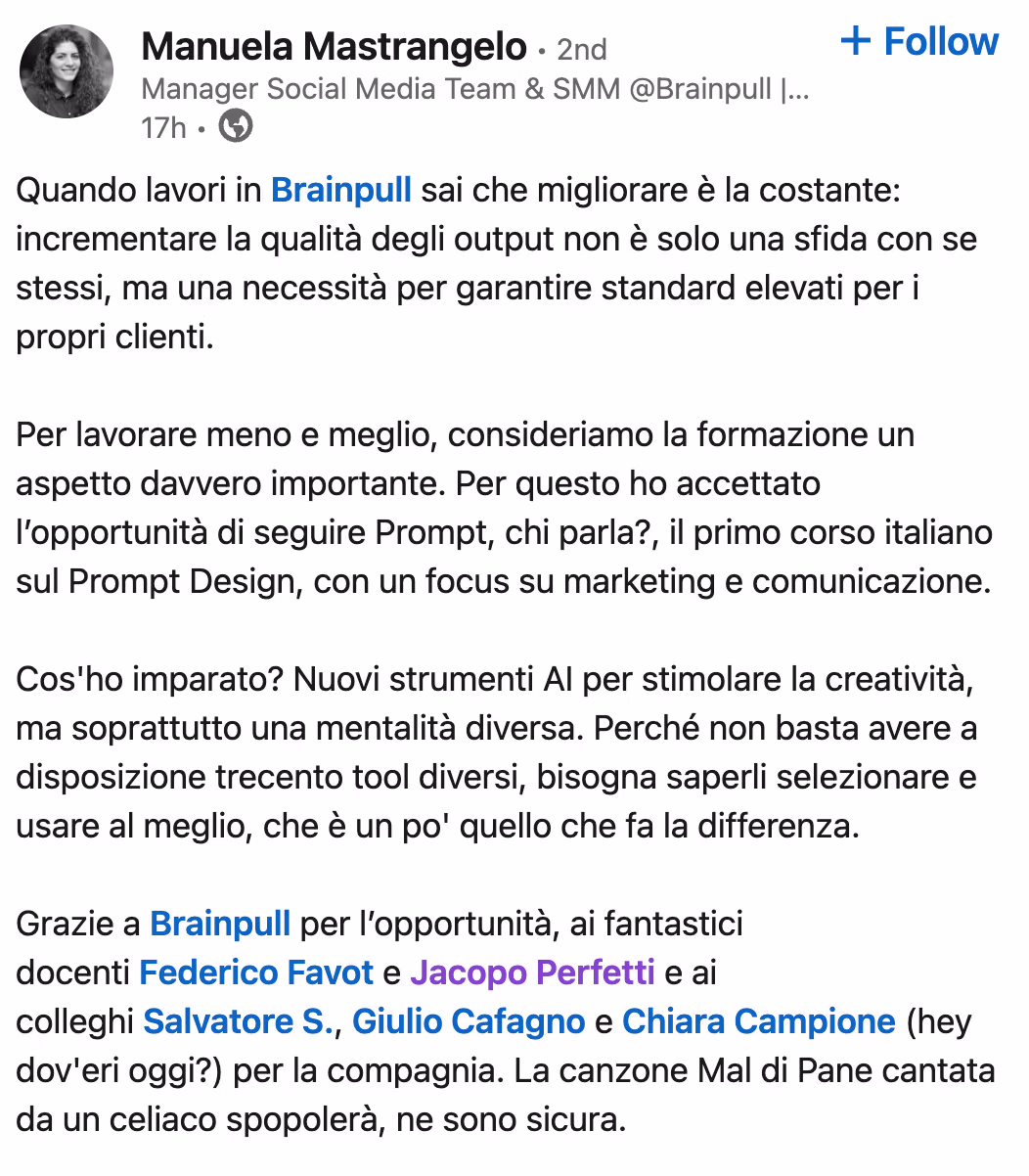 Feedback 33 di uno studente del corso Prompt, Chi Parla?