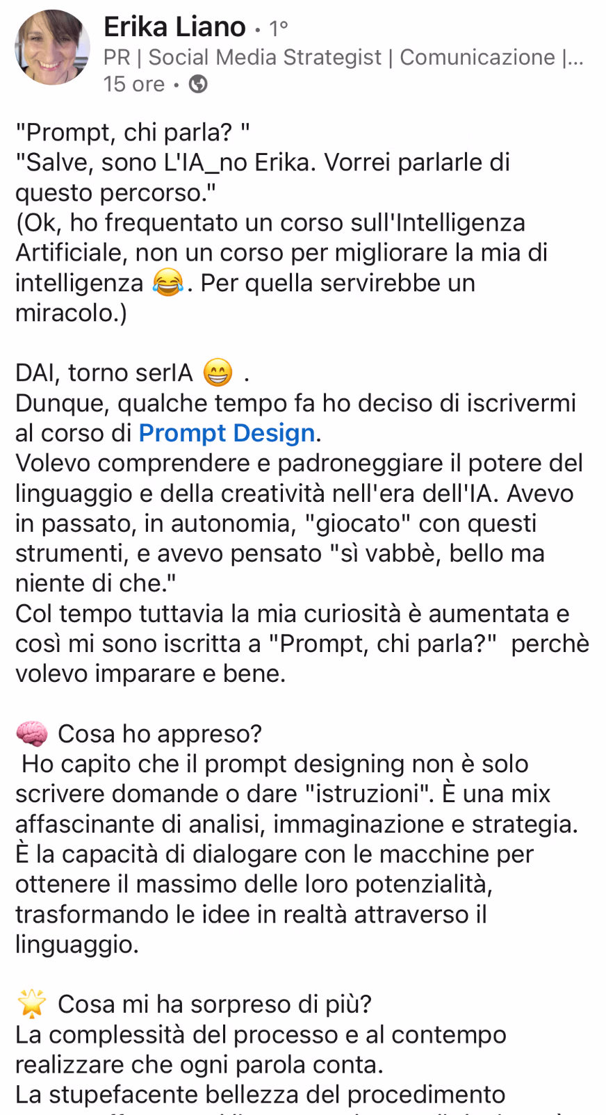 Feedback 32 di uno studente del corso Prompt, Chi Parla?