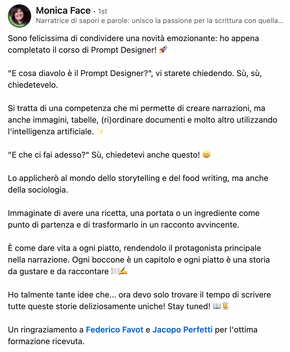 Feedback 172 di uno studente del corso Prompt, Chi Parla?