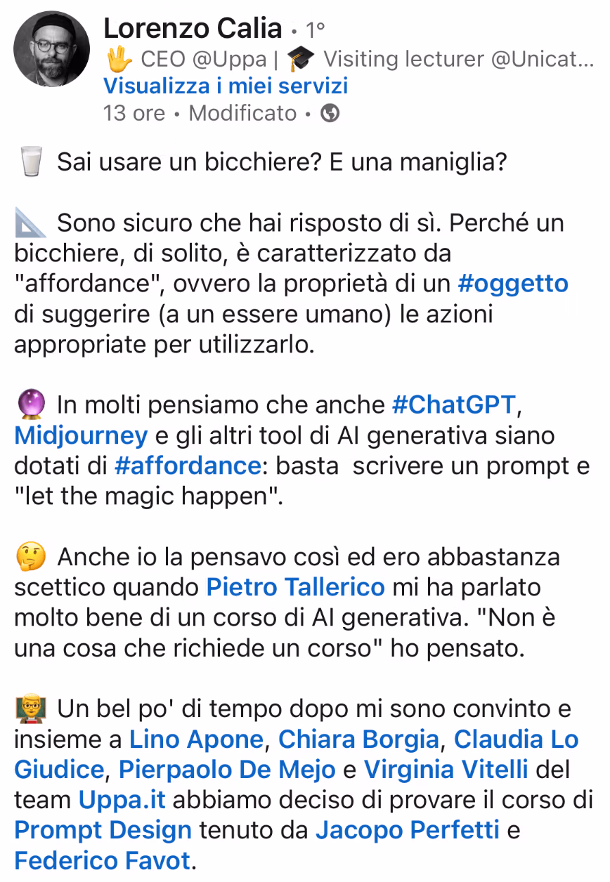 Feedback 28 di uno studente del corso Prompt, Chi Parla?