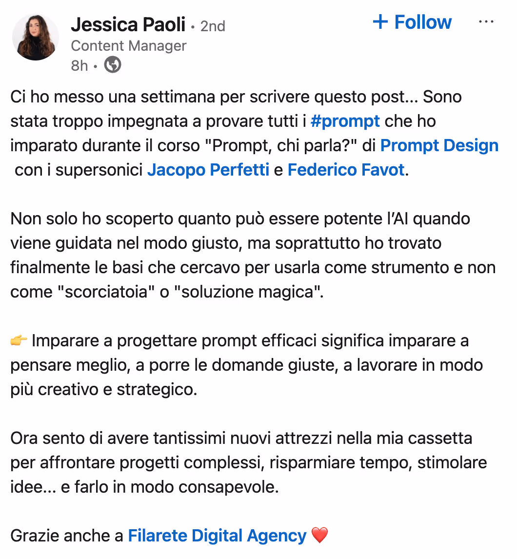 Feedback 27 di uno studente del corso Prompt, Chi Parla?