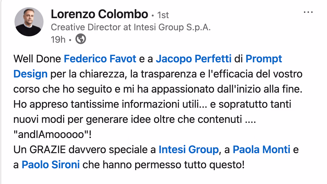 Feedback 26 di uno studente del corso Prompt, Chi Parla?