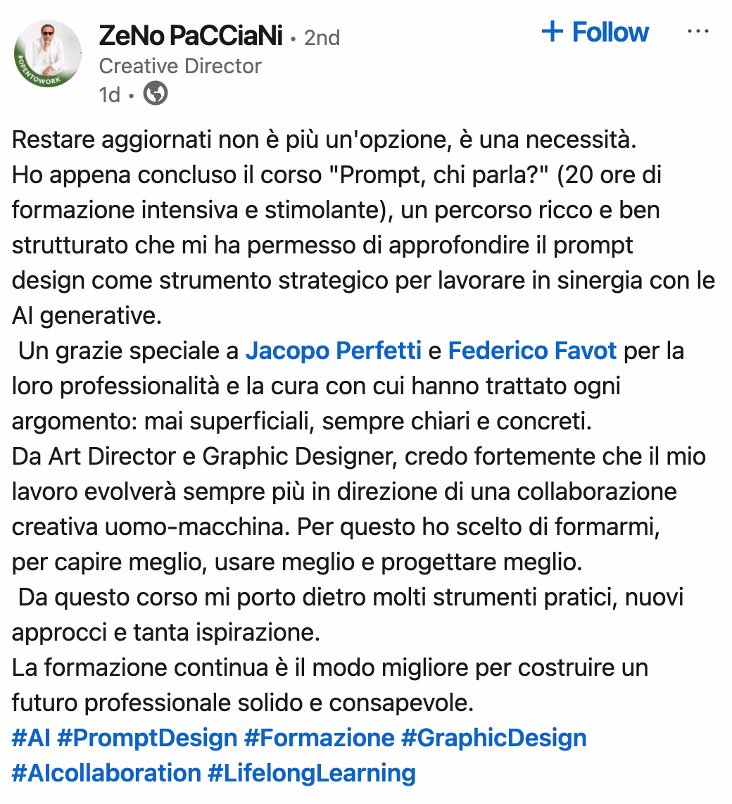 Feedback 22 di uno studente del corso Prompt, Chi Parla?