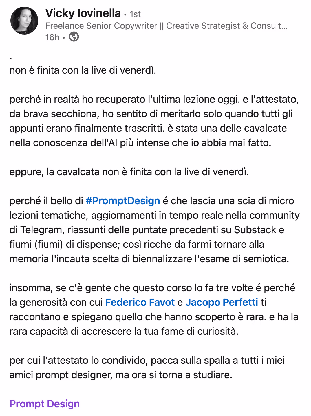 Feedback 20 di uno studente del corso Prompt, Chi Parla?