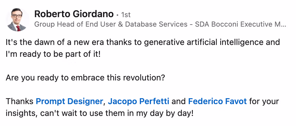 Feedback 173 di uno studente del corso Prompt, Chi Parla?