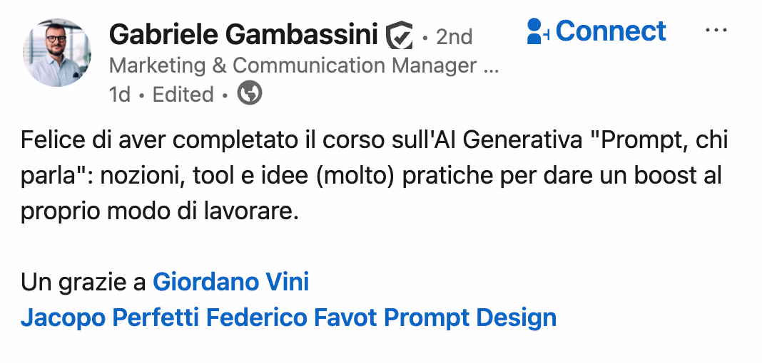 Feedback 18 di uno studente del corso Prompt, Chi Parla?