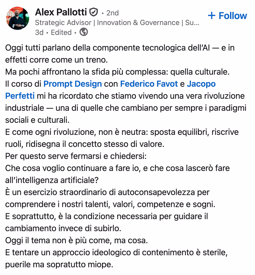 Feedback 16 di uno studente del corso Prompt, Chi Parla?