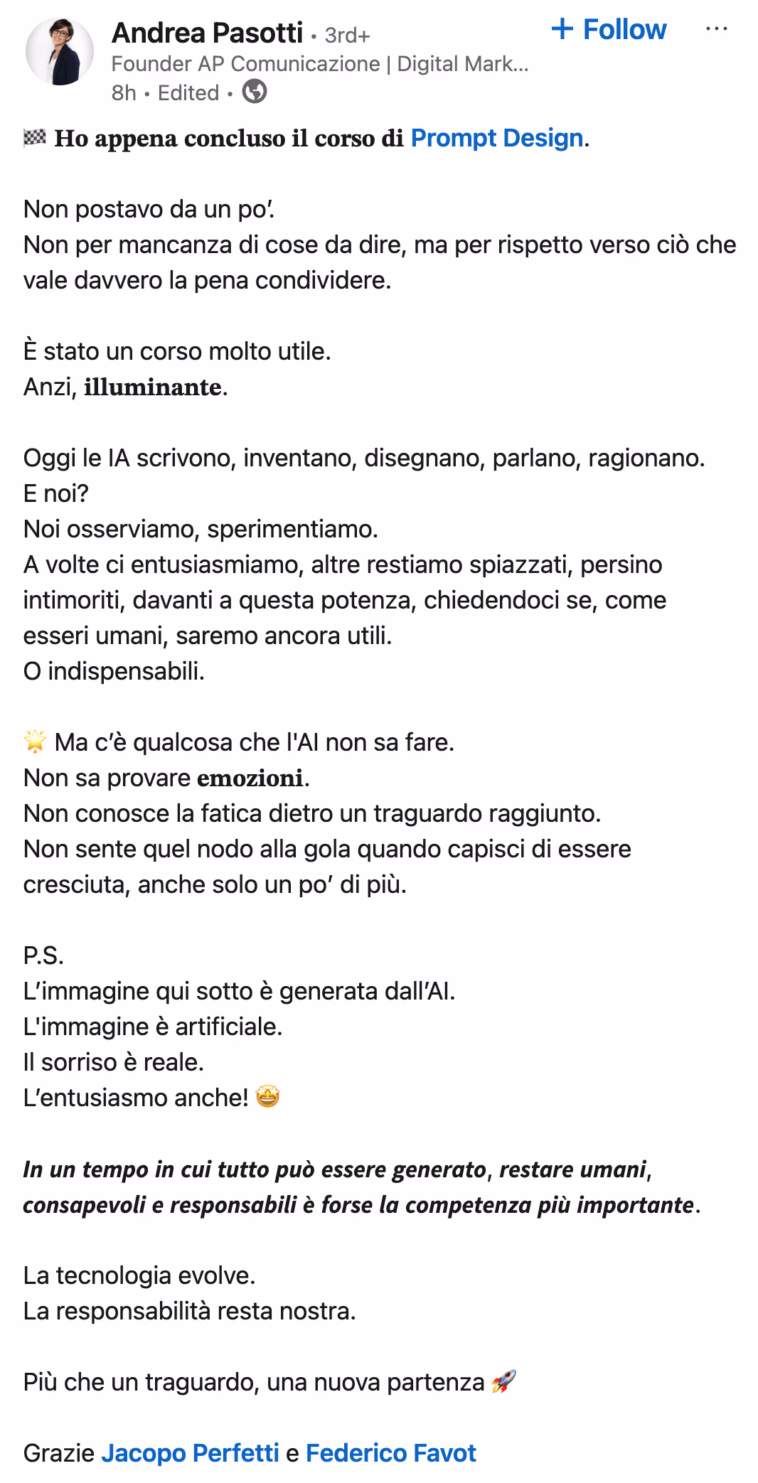 Feedback 15 di uno studente del corso Prompt, Chi Parla?