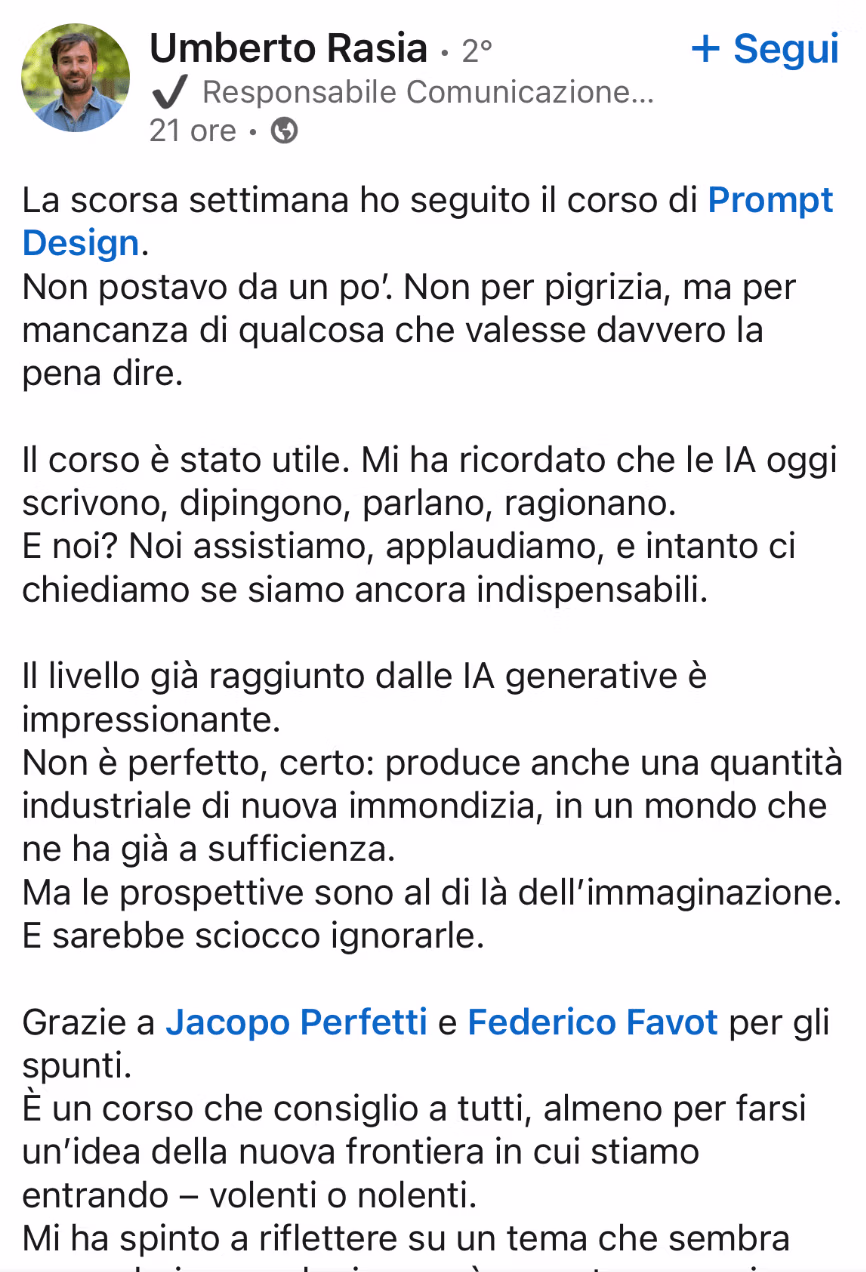 Feedback 14 di uno studente del corso Prompt, Chi Parla?