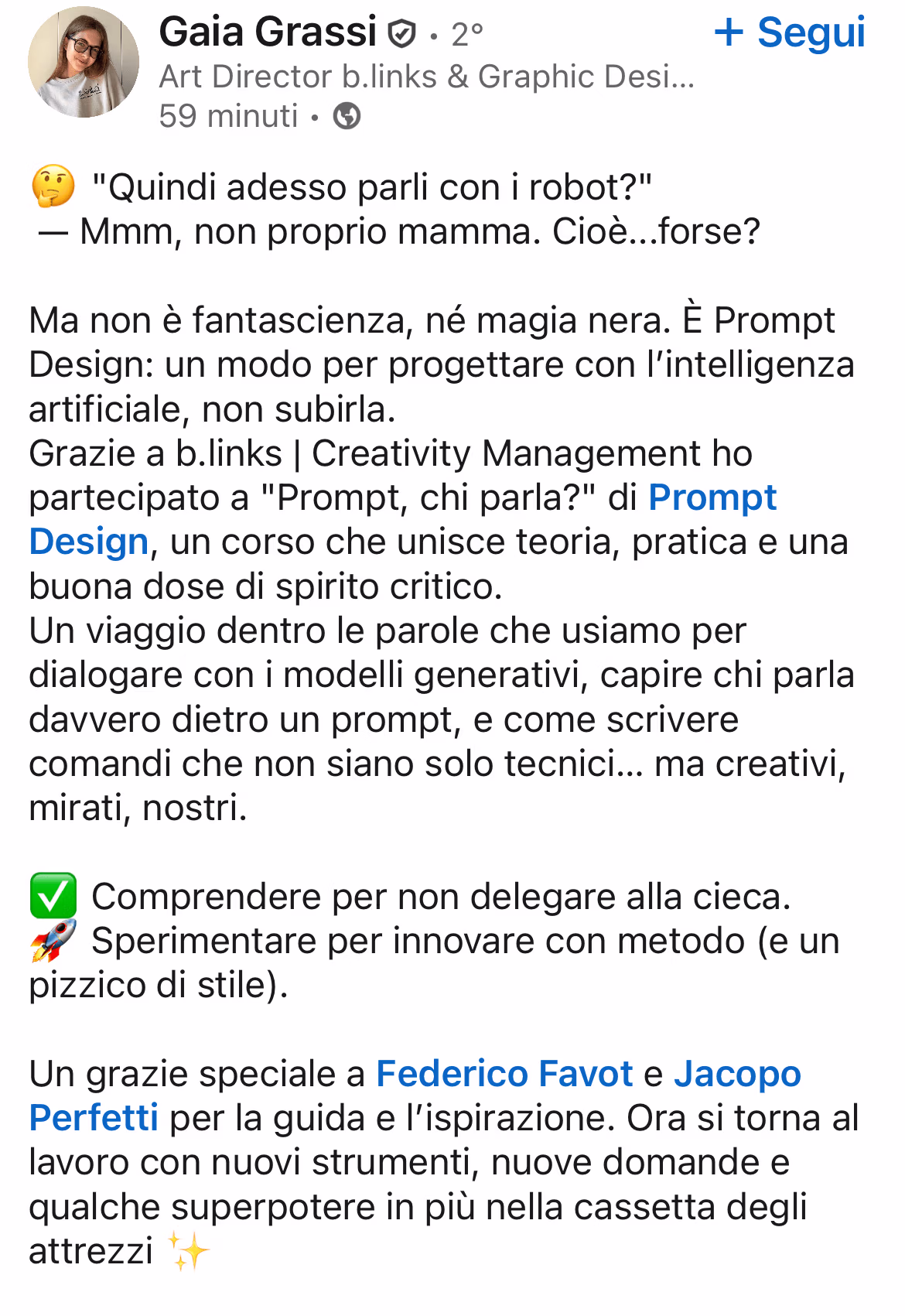Feedback 12 di uno studente del corso Prompt, Chi Parla?