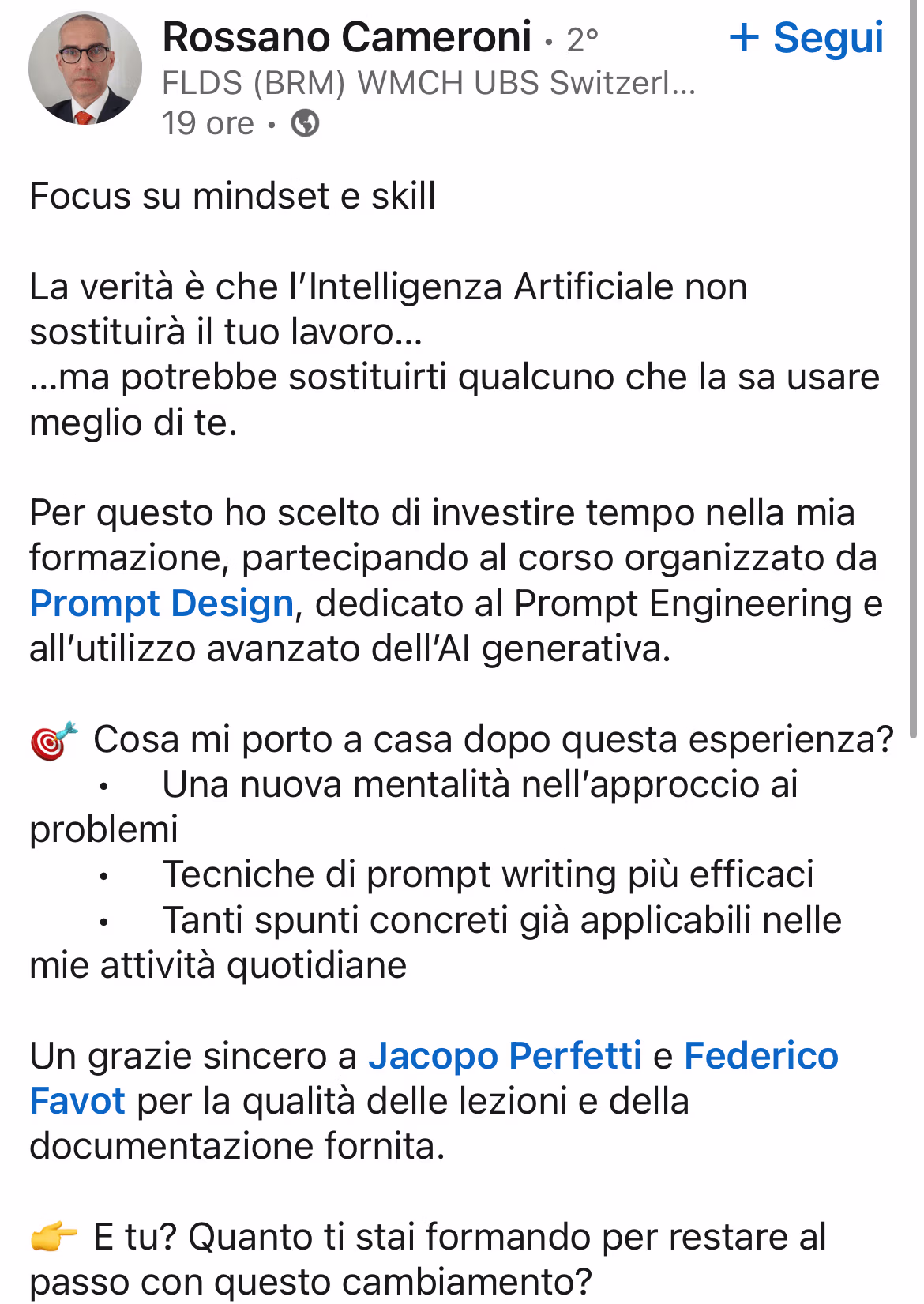 Feedback 10 di uno studente del corso Prompt, Chi Parla?