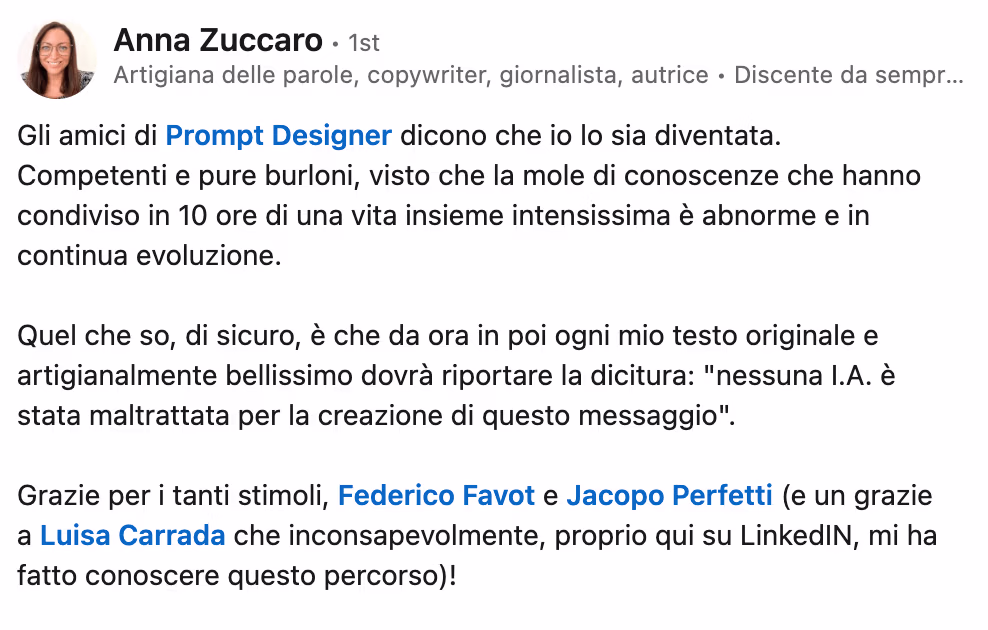 Feedback 174 di uno studente del corso Prompt, Chi Parla?
