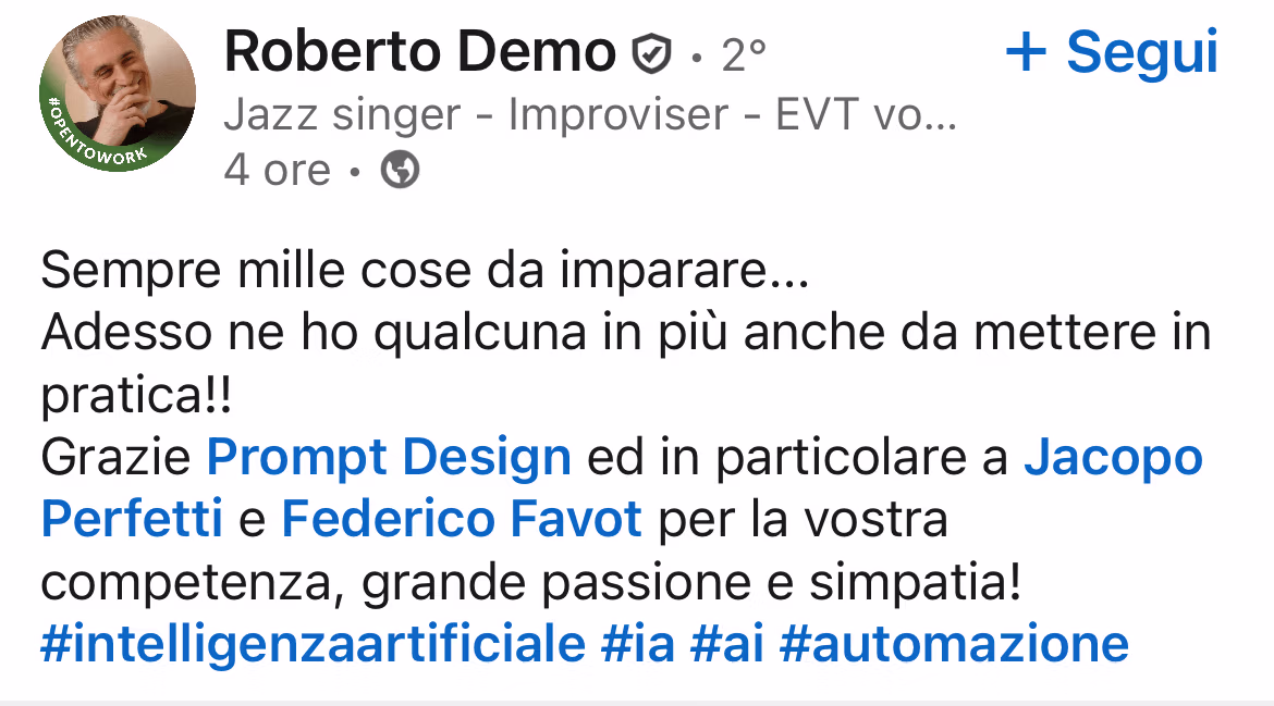 Feedback 8 di uno studente del corso Prompt, Chi Parla?