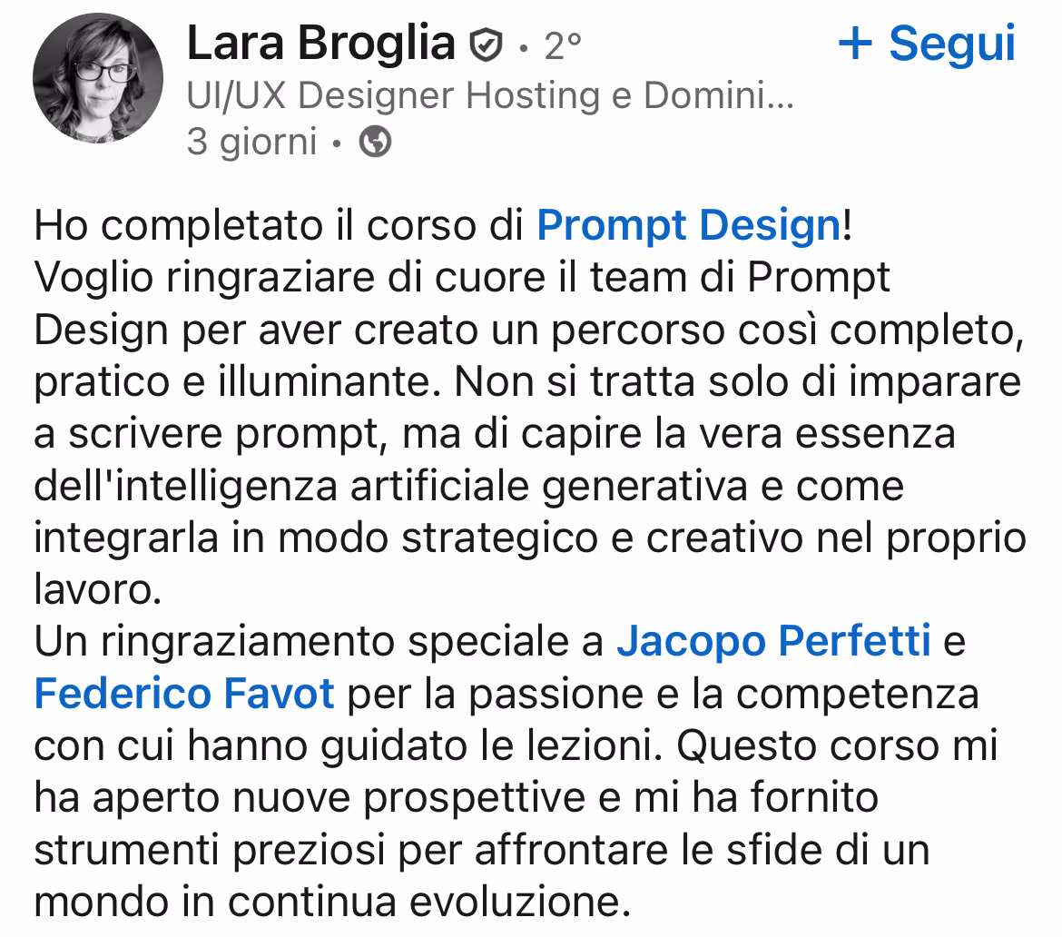 Feedback 7 di uno studente del corso Prompt, Chi Parla?