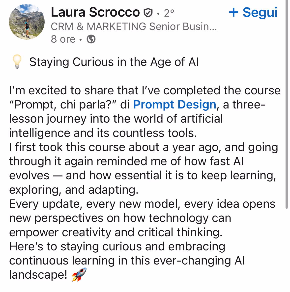 Feedback 5 di uno studente del corso Prompt, Chi Parla?
