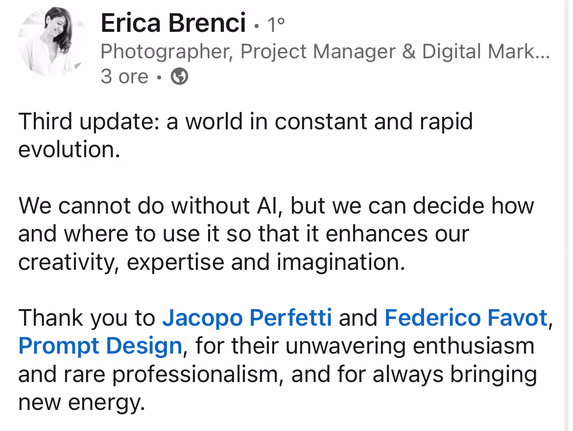 Feedback 4 di uno studente del corso Prompt, Chi Parla?