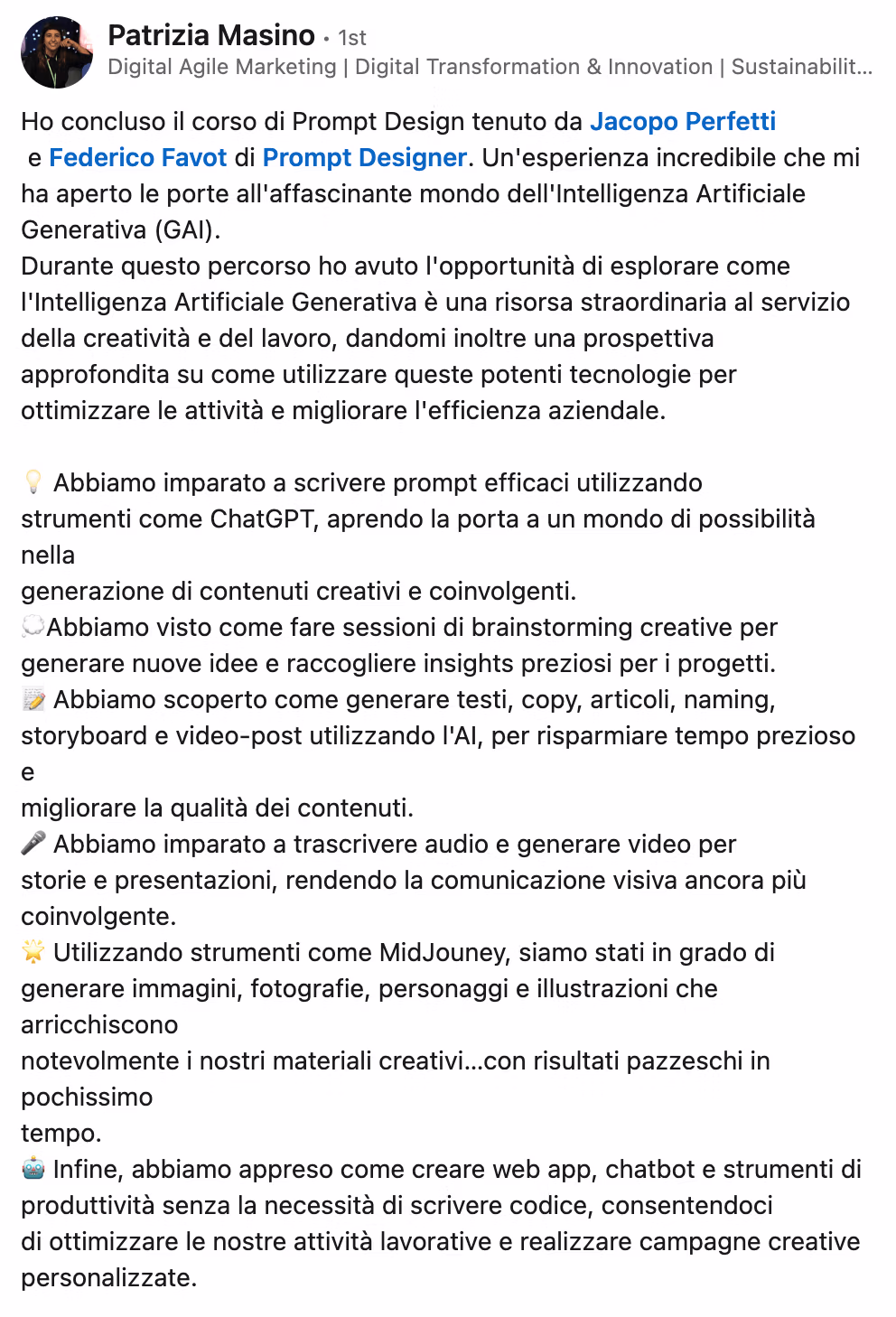 Feedback 176 di uno studente del corso Prompt, Chi Parla?
