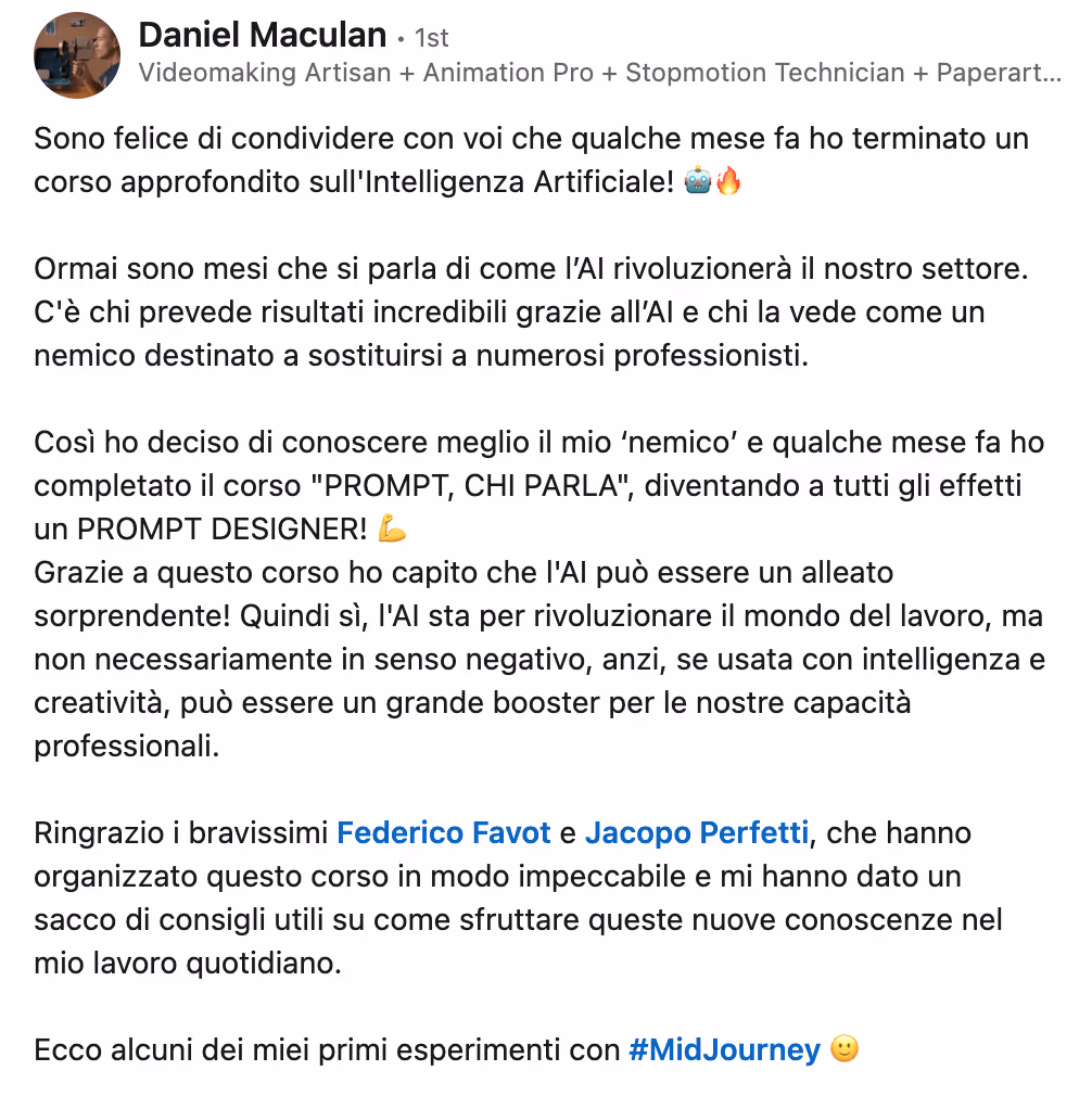 Feedback 177 di uno studente del corso Prompt, Chi Parla?