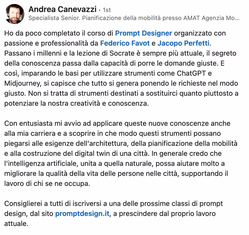 Feedback 178 di uno studente del corso Prompt, Chi Parla?