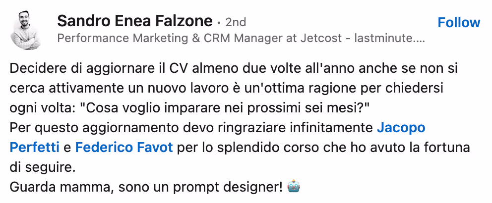 Feedback 179 di uno studente del corso Prompt, Chi Parla?