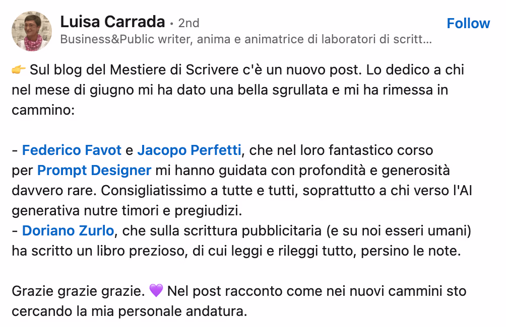 Feedback 181 di uno studente del corso Prompt, Chi Parla?