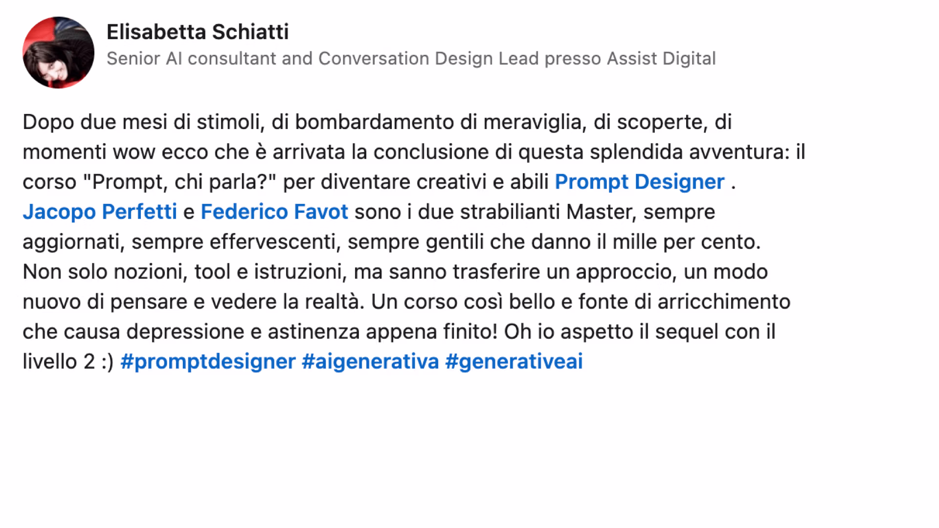Feedback 155 di uno studente del corso Prompt, Chi Parla?
