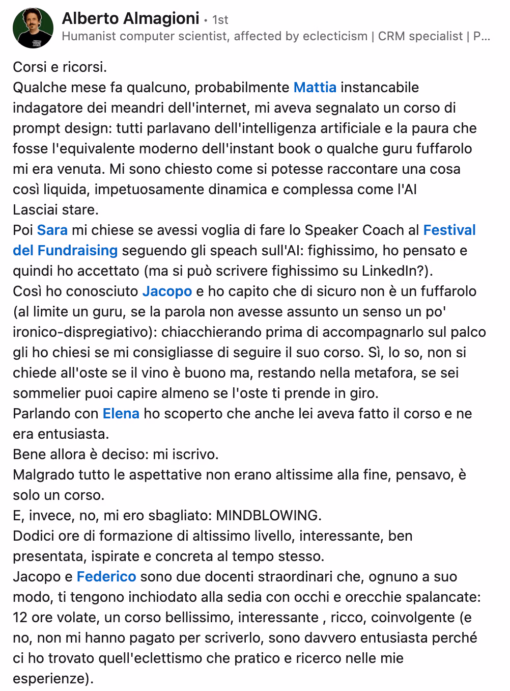 Feedback 182 di uno studente del corso Prompt, Chi Parla?