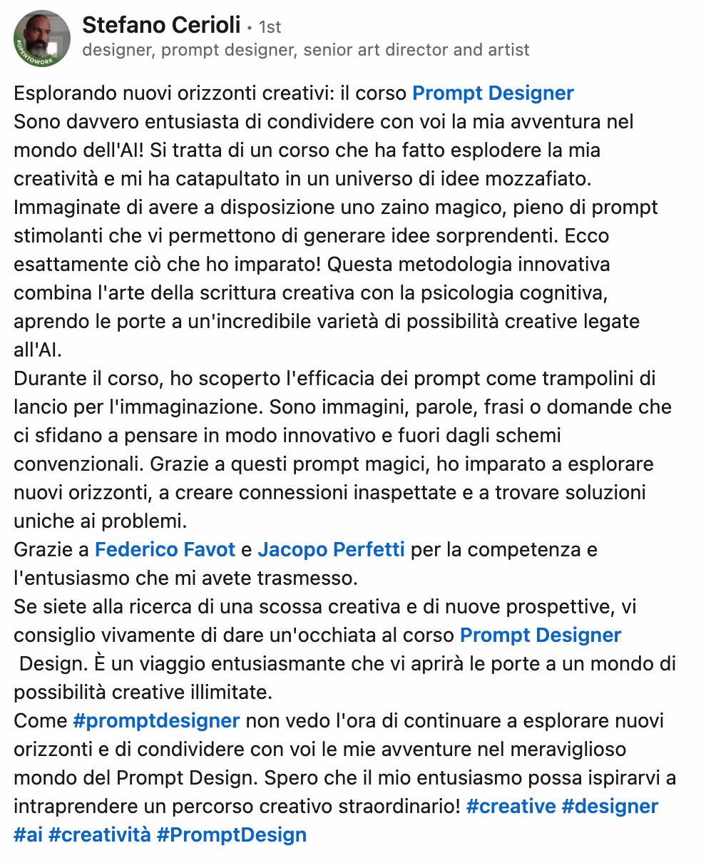 Feedback 184 di uno studente del corso Prompt, Chi Parla?
