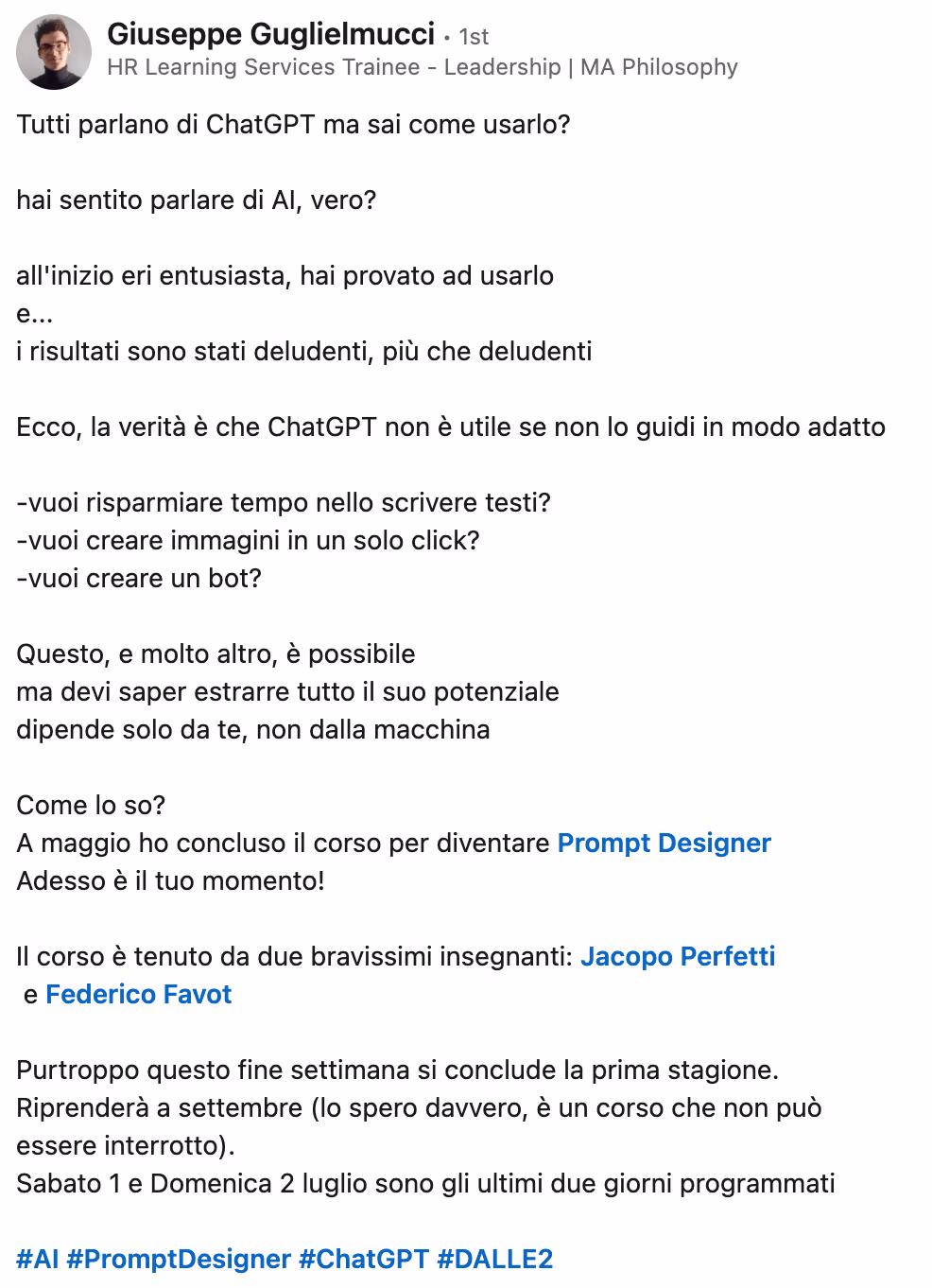 Feedback 188 di uno studente del corso Prompt, Chi Parla?