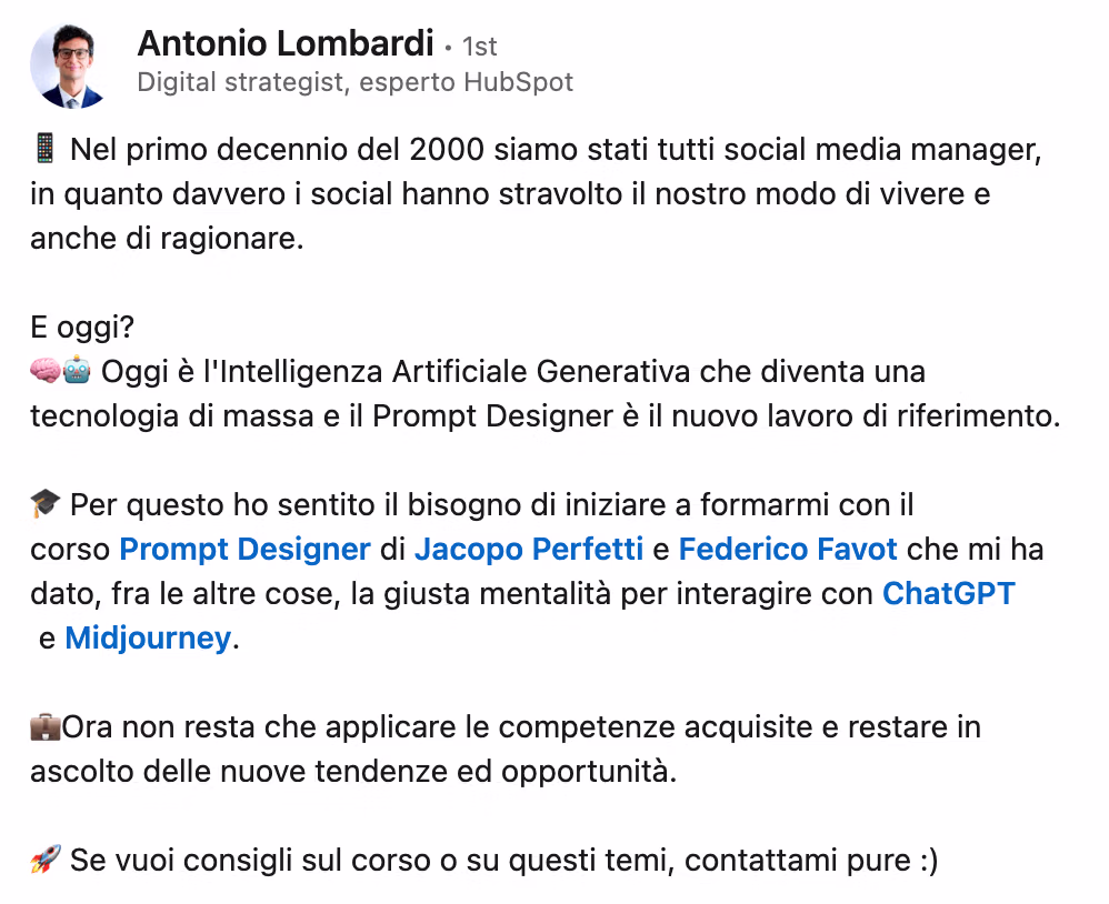 Feedback 189 di uno studente del corso Prompt, Chi Parla?